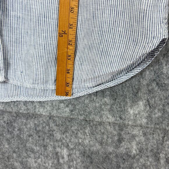 Quince Shirt Dress Women S Blue Pinstripe Linen Button Front Oversized Pocket - Picture 10 of 12